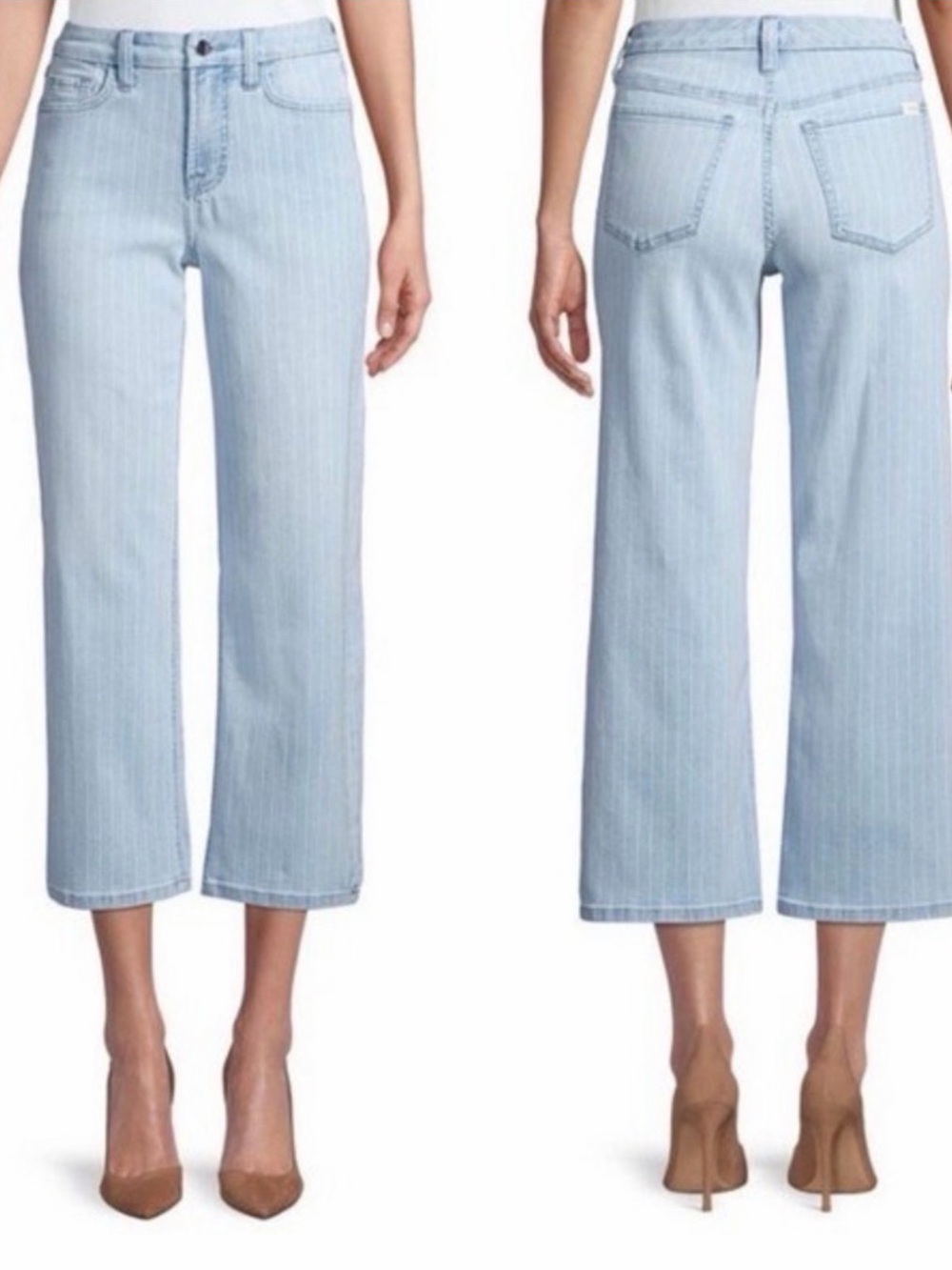 Jen7 For All Mankind Cropped Wide Leg Jeans Blue Pinstripe Stretch Denim